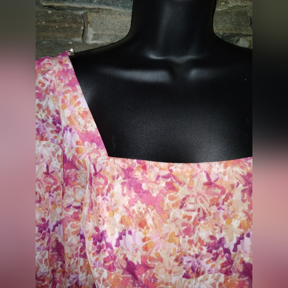 Maison Tara NWOT pink orange chiffon floral dress size 12, lined - Picture 4 of 10